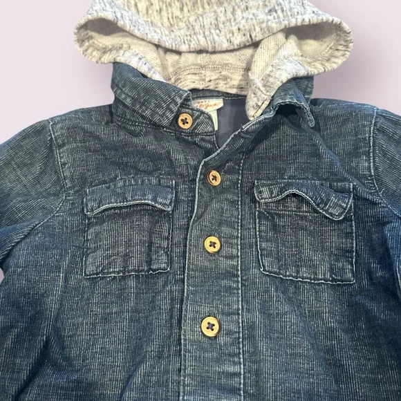 Baby Cat & Jack Hooded Blue Corduroy Button Front Shirt Jacket Size 6-9 Months - Picture 4 of 9